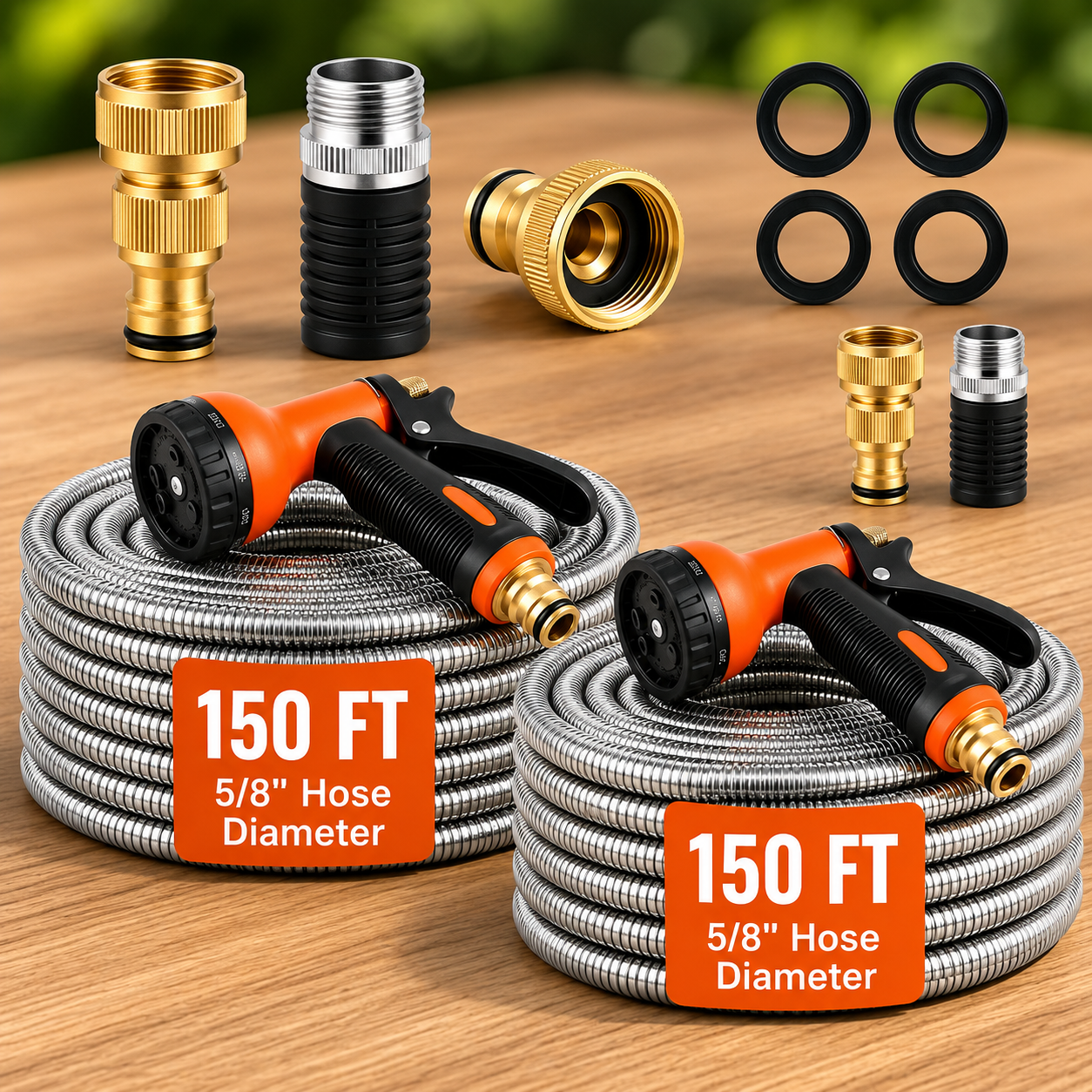 GainYards FlowLine™ Pro Stainless Steel Hose Bundle — Kink-Free, Heavy-Duty Metal Hose for Farms, Fields & Commercial Use