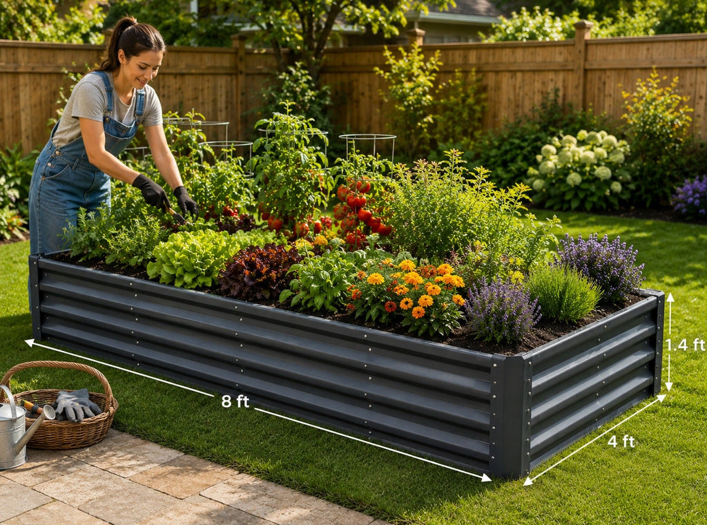Metal Raised Garden Bed 8 X 4 X 1 Ft Outdoor Galvalume Planter Garden Box Open Bottom Dark Gray