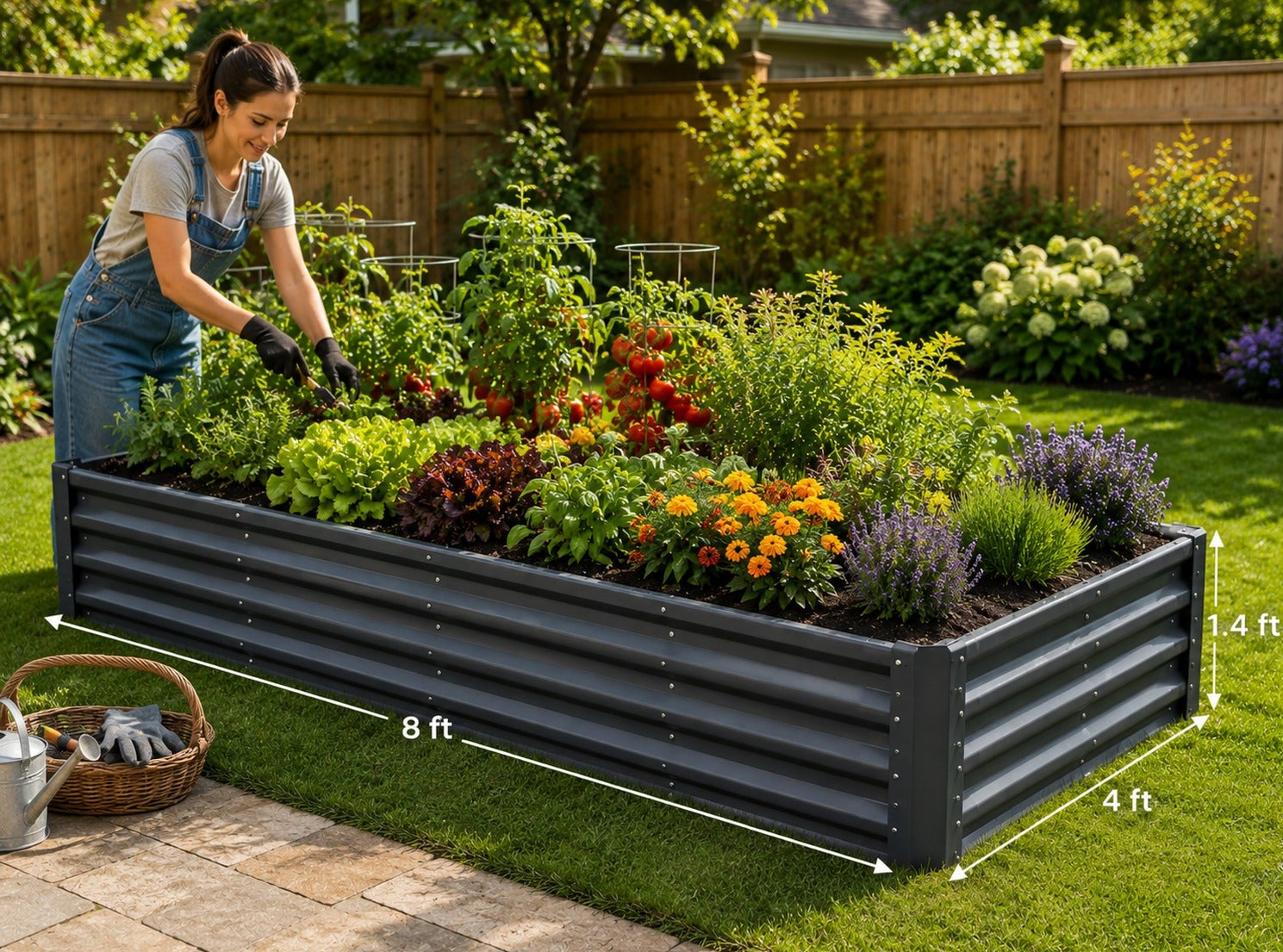 Metal Raised Garden Bed 8 X 4 X 1 Ft Outdoor Galvalume Planter Garden Box Open Bottom Dark Gray