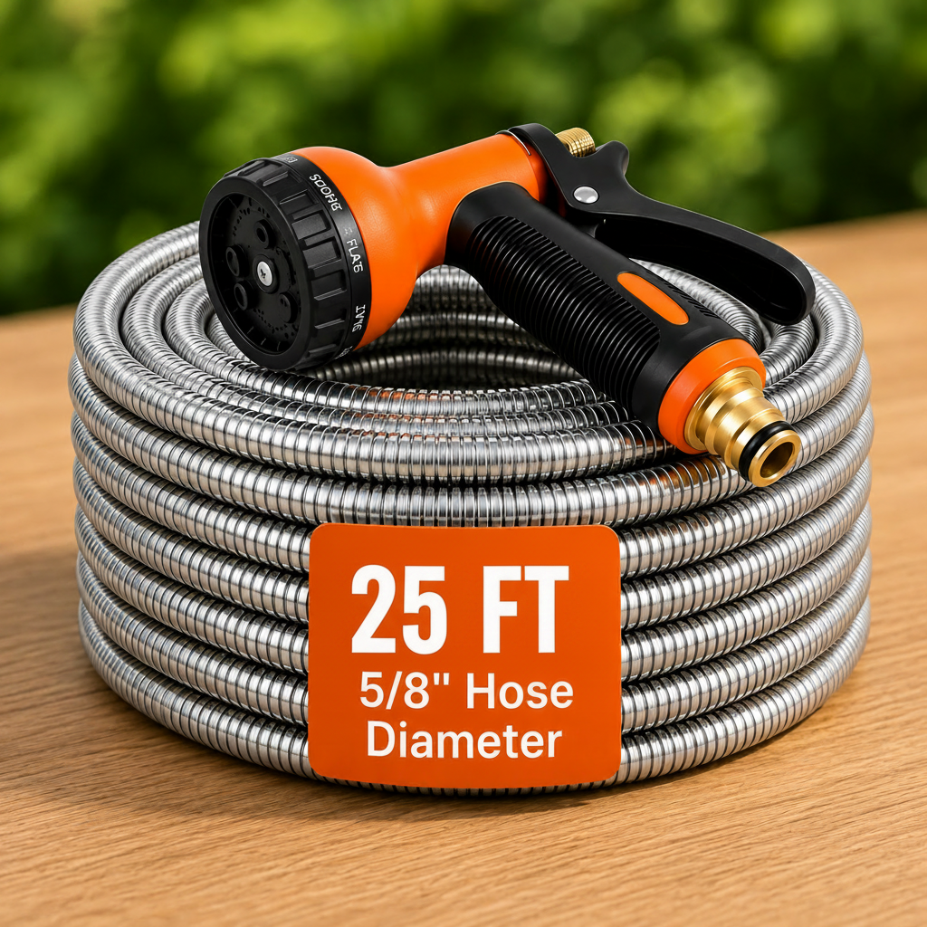 GainYards FlowLine™ Residential Metal Garden Hose — Kink-Free, Rust-Proof & Lightweight for Home Gardens & Backyard Use