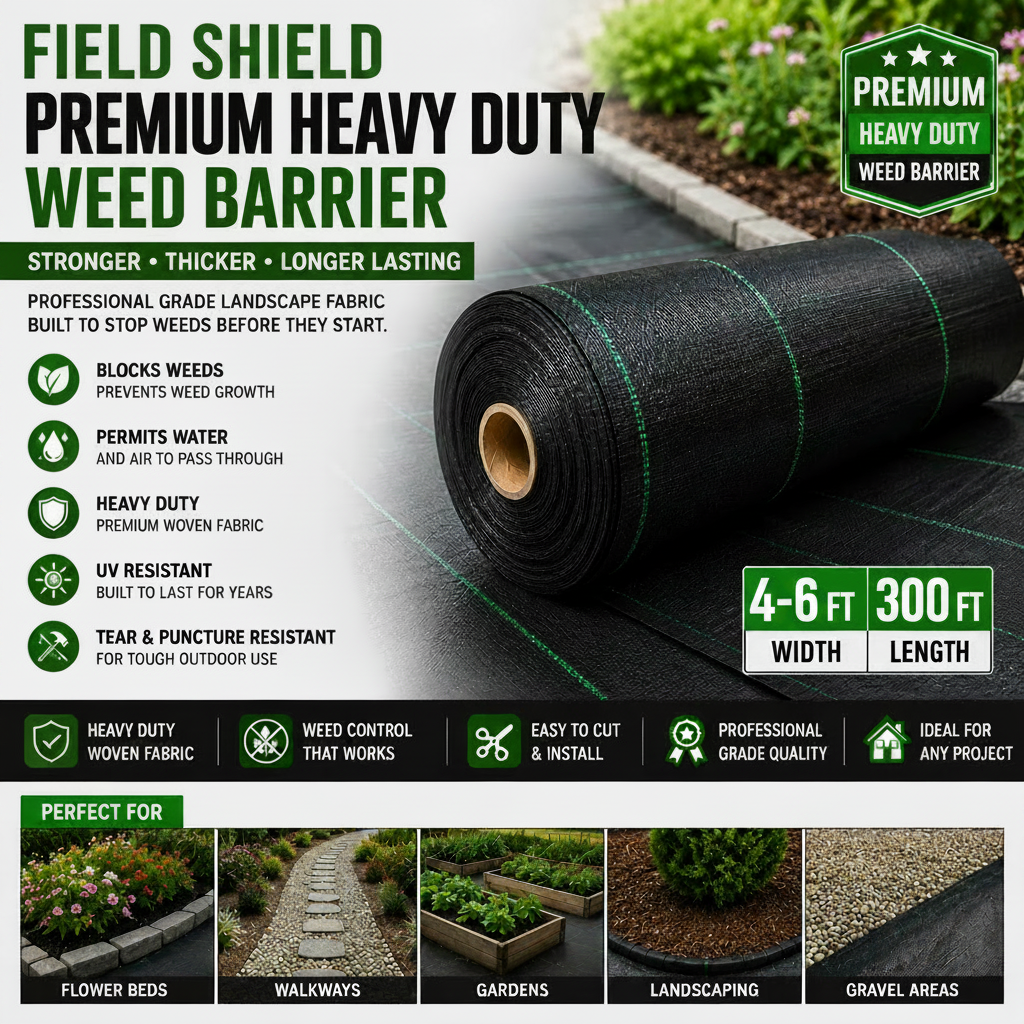 GainYards FieldShield™ Property & Field Weed Barrier Landscape Fabric — Heavy Duty Woven Geotextile Ground Cover for Field & Acre Coverage