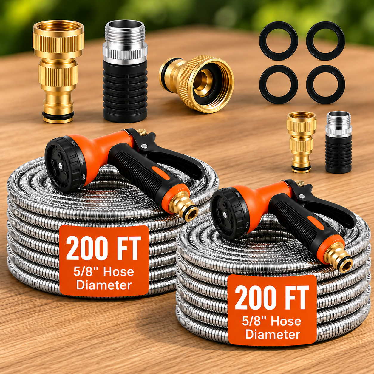 GainYards FlowLine™ Pro Stainless Steel Hose Bundle — Kink-Free, Heavy-Duty Metal Hose for Farms, Fields & Commercial Use