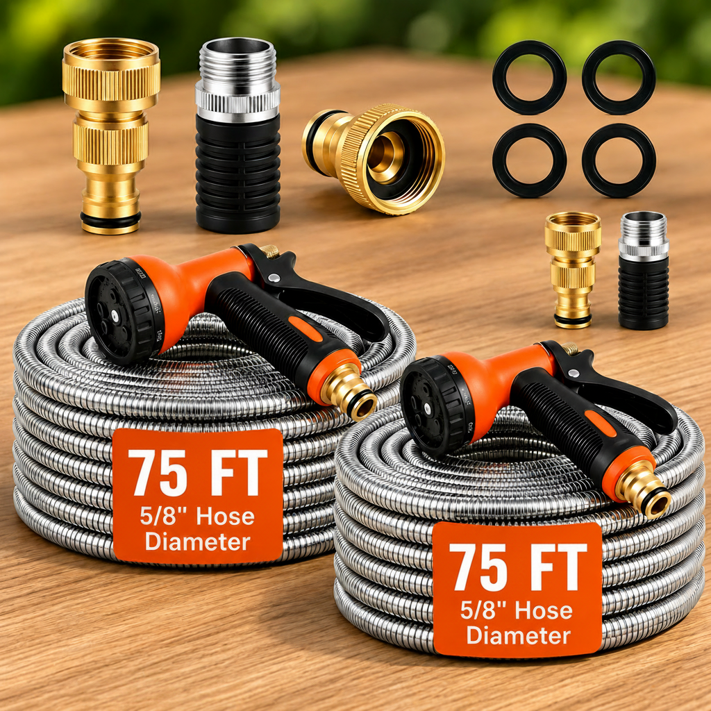 GainYards FlowLine™ Residential Metal Garden Hose — Kink-Free, Rust-Proof & Lightweight for Home Gardens & Backyard Use