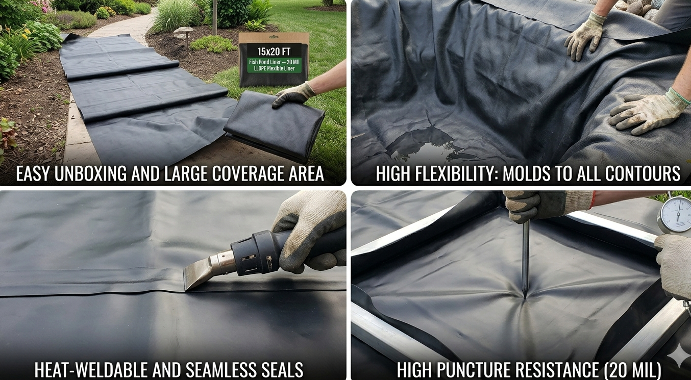 Premium 20 Mil LLDPE Pond Liner — 15×20 FT, UV-Stabilized, Fish-Safe & Puncture-Resistant