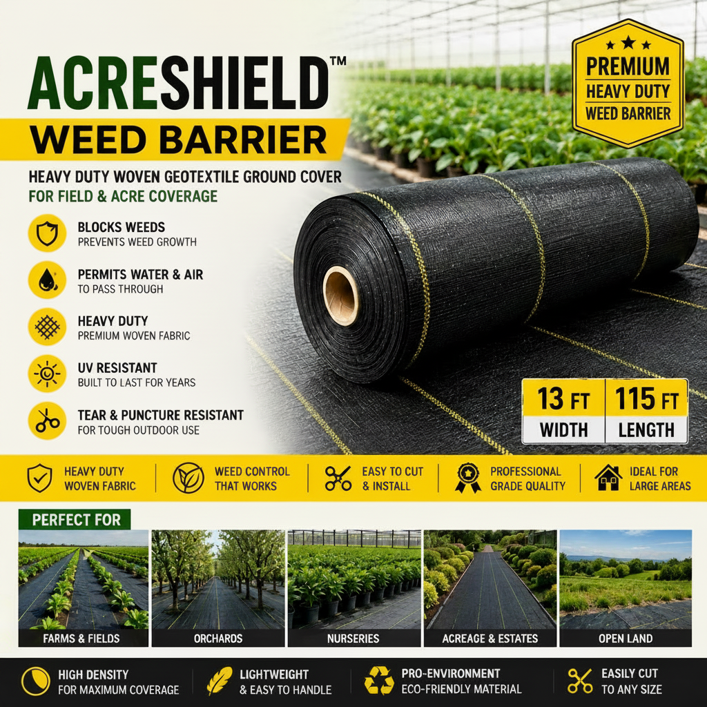 GainYards AcreShield™ Weed Barrier Landscape Fabric — Heavy Duty Woven Geotextile Ground Cover for Field & Acre Coverage