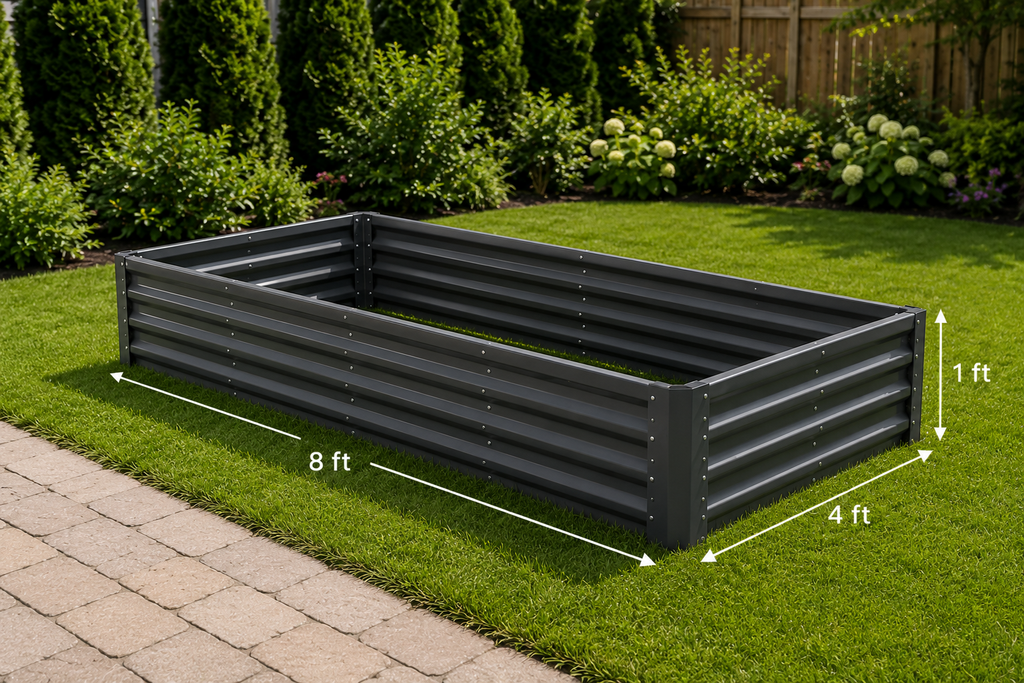 Metal Raised Garden Bed 8 X 4 X 1 Ft Outdoor Galvalume Planter Garden Box Open Bottom Dark Gray