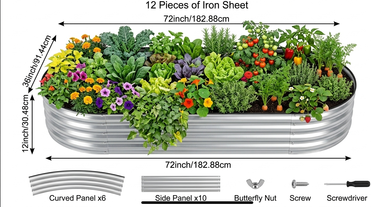 2Pcs 6x3x1ft Raised Garden Bed Kit, Galvanized Planter Raised Garden Beds For Outdoor For Vegetables,Flowers &Herbs, Heavy Duty, Rust-Resistant, Easy Assembly