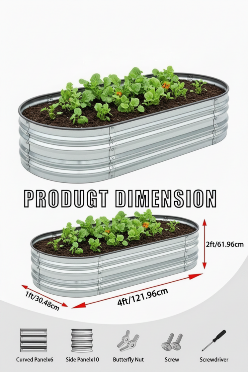 2Pcs 4x2x1ft Raised Garden Bed Kit, Planter Raised Garden Beds For Outdoor For Vegetables,Flowers &Herbs, Heavy Duty,Easy Assembly
