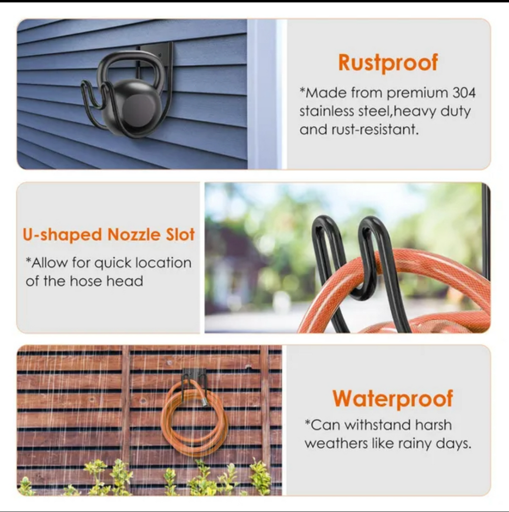 2Pack Heavy Duty Garden Hose Holder Stainless Steel Hose Hook Metal Hose Rack Reel Organizer For Water Hose Extension Cords