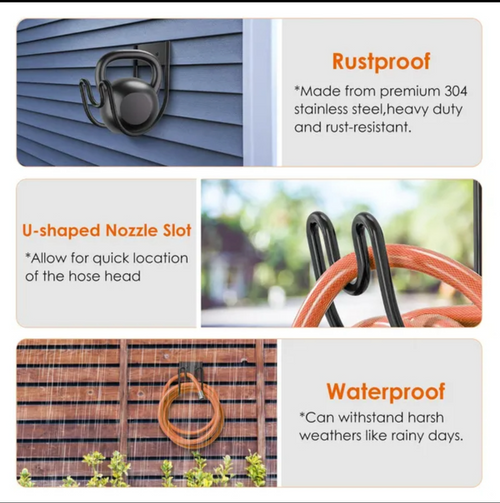 2Pack Heavy Duty Garden Hose Holder Stainless Steel Hose Hook Metal Hose Rack Reel Organizer For Water Hose Extension Cords