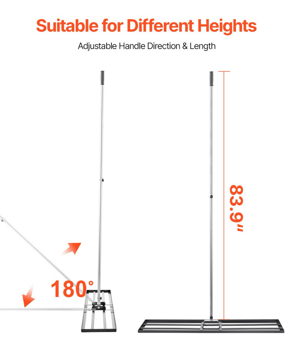 10x48in Lawn Leveling Rake Heavy Duty 83.9in Adjustable Handle For Yard & Garden