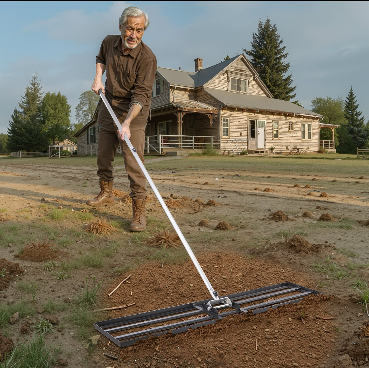 10x48in Lawn Leveling Rake Heavy Duty 83.9in Adjustable Handle For Yard & Garden