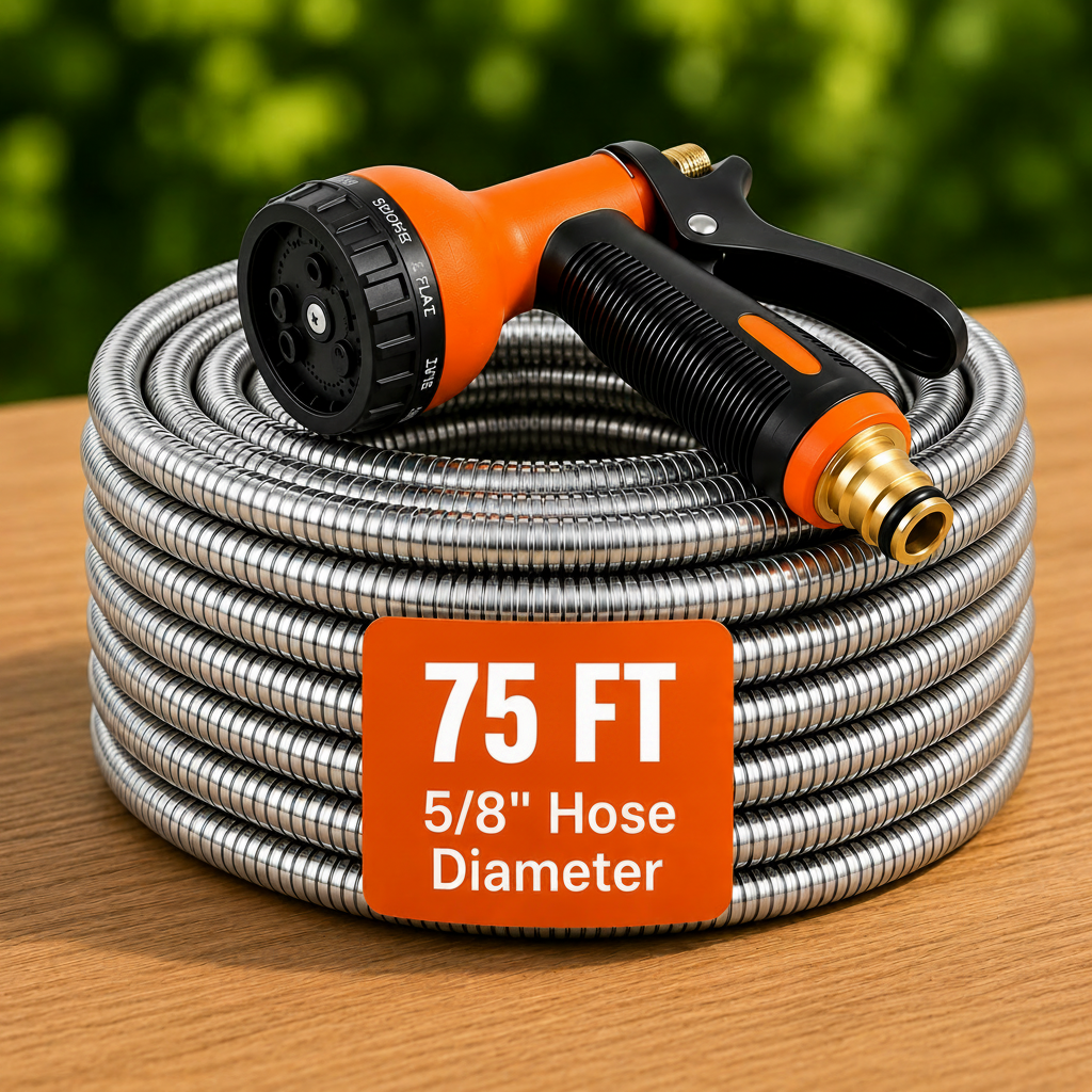 GainYards FlowLine™ Residential Metal Garden Hose — Kink-Free, Rust-Proof & Lightweight for Home Gardens & Backyard Use