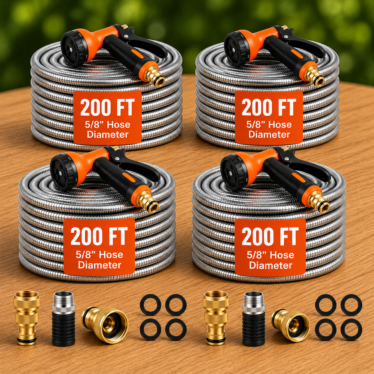 GainYards FlowLine™ Pro Stainless Steel Hose Bundle — Kink-Free, Heavy-Duty Metal Hose for Farms, Fields & Commercial Use